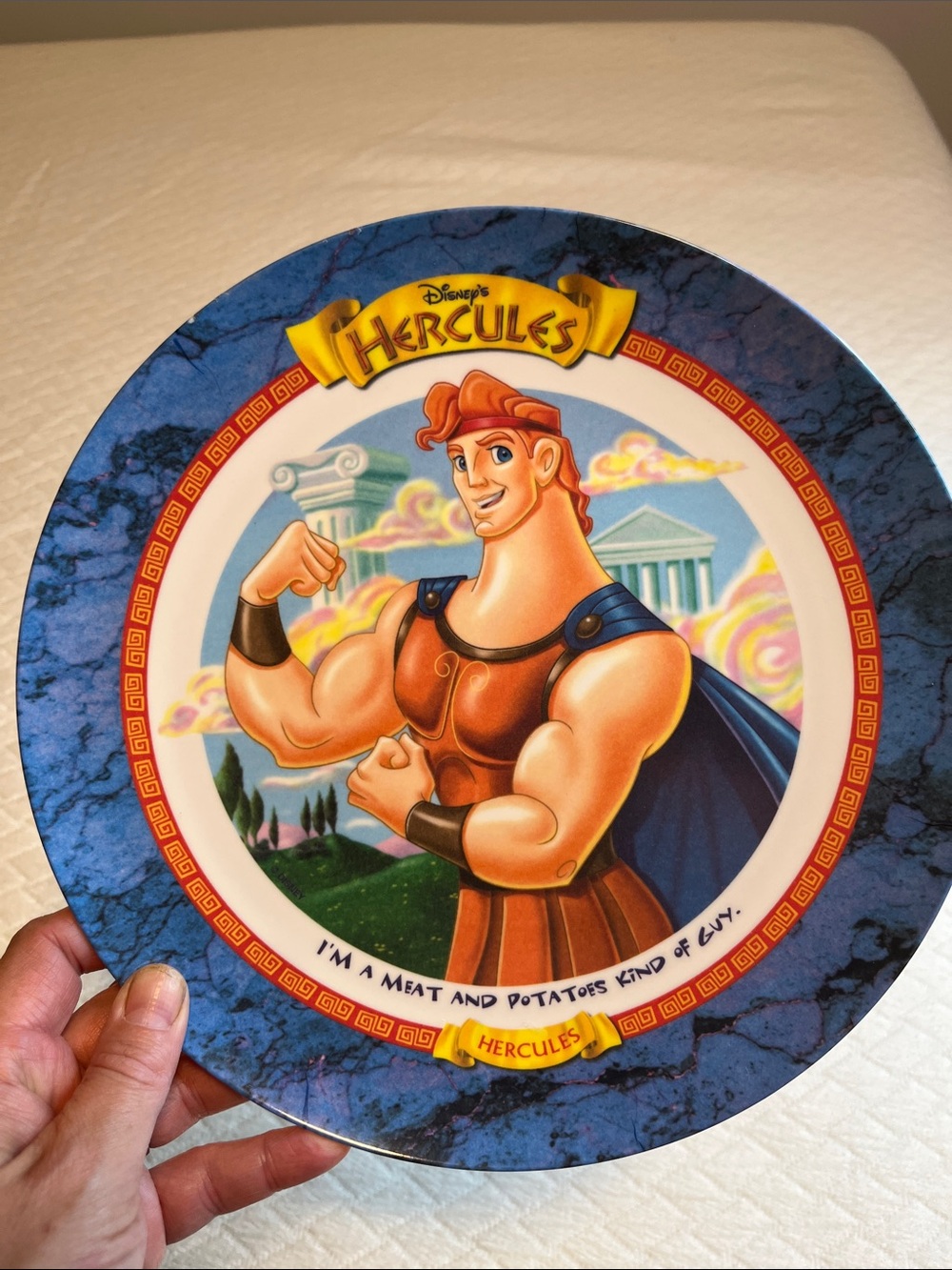 McDonald’s Disney Blue Hercules Plate with Multicolor Character Art, 9.5” dia.
